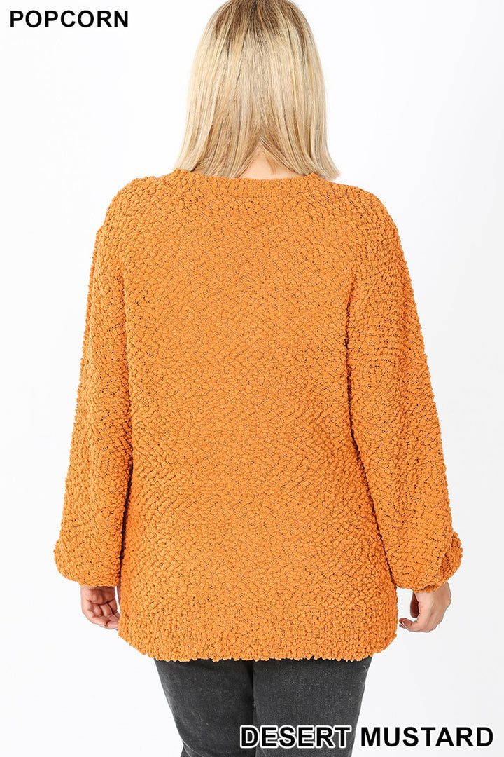 Wholesale Popcorn Balloon Sleeve Round Neck Plus Size Pullover Sweater