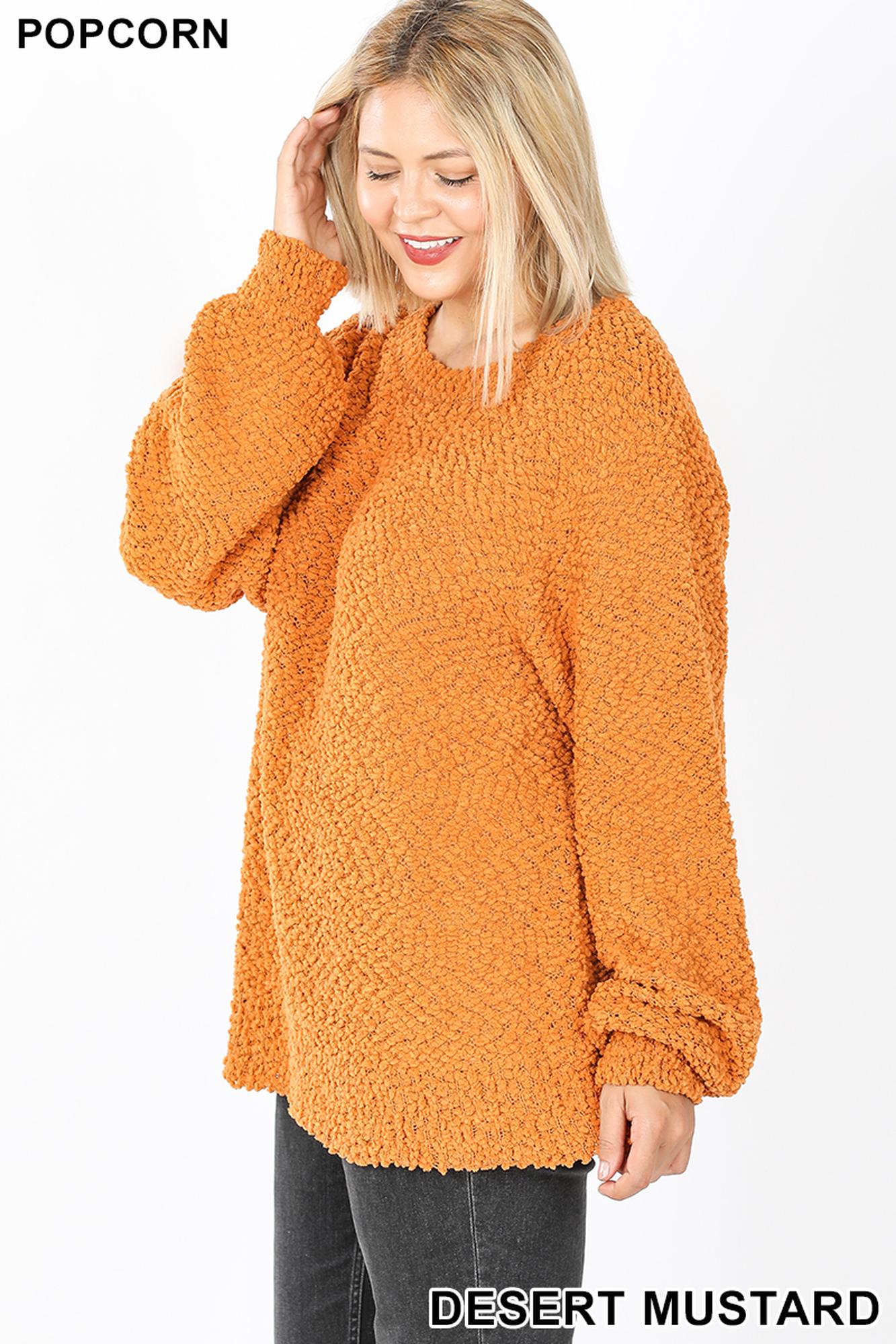 Wholesale Popcorn Balloon Sleeve Round Neck Plus Size Pullover Sweater