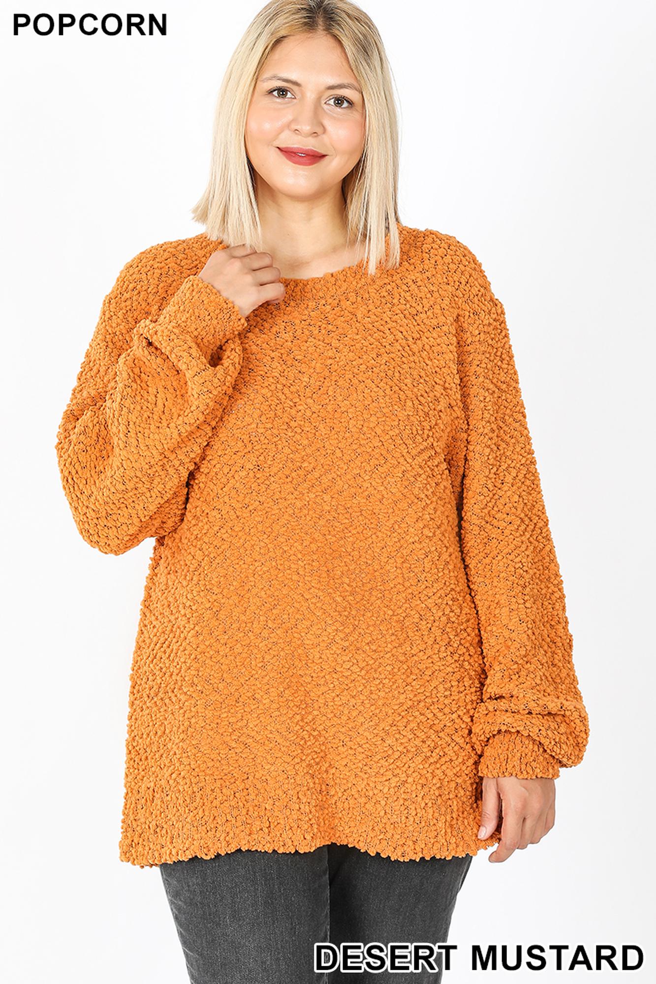 Wholesale Popcorn Balloon Sleeve Round Neck Plus Size Pullover Sweater