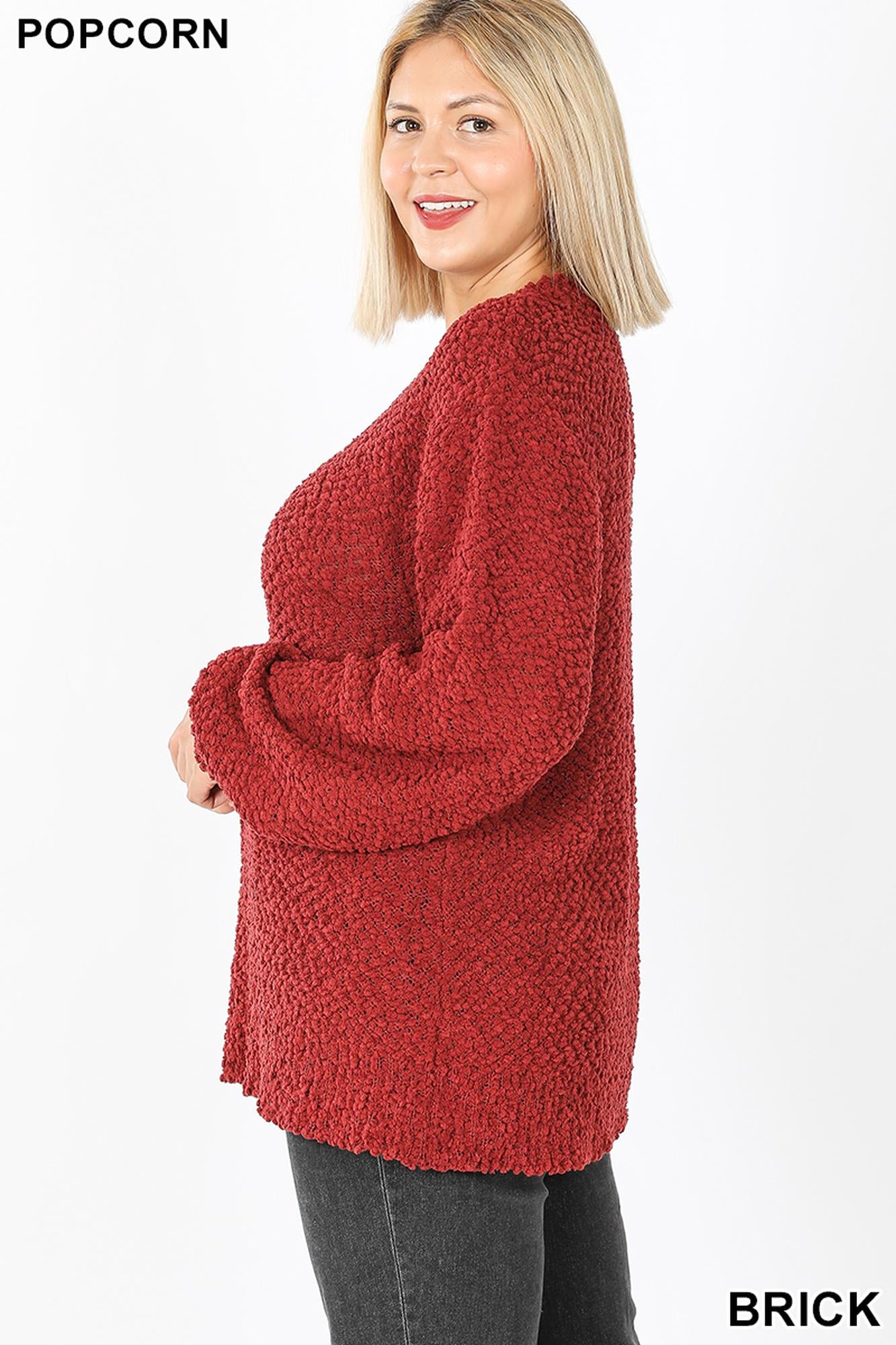 Wholesale Popcorn Balloon Sleeve Round Neck Plus Size Pullover Sweater