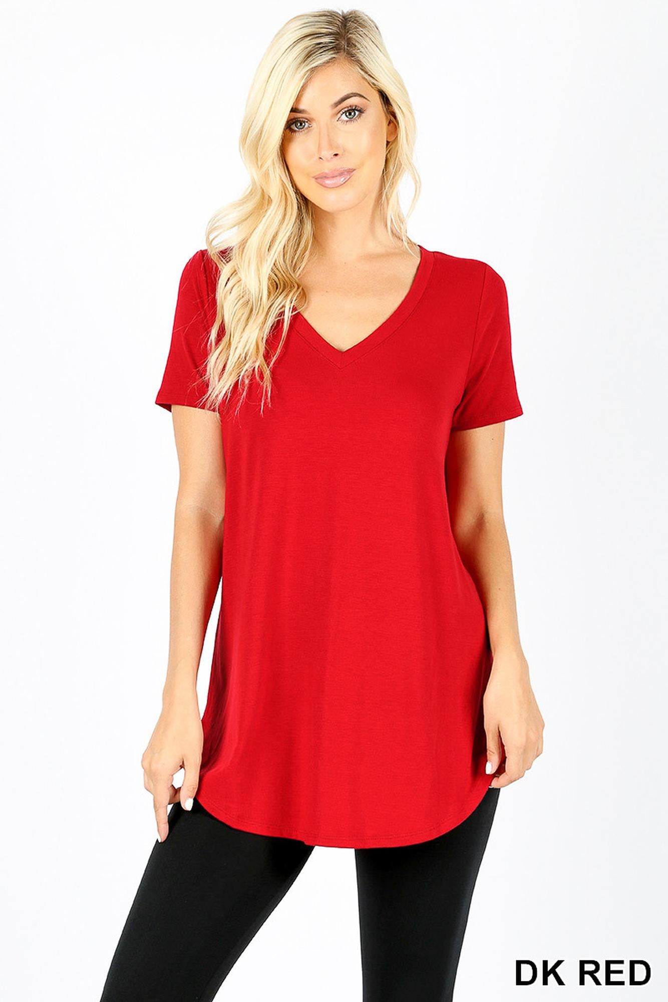 Wholesale Premium Short Sleeve Relaxed Fit V-Neck Round Hem Top
