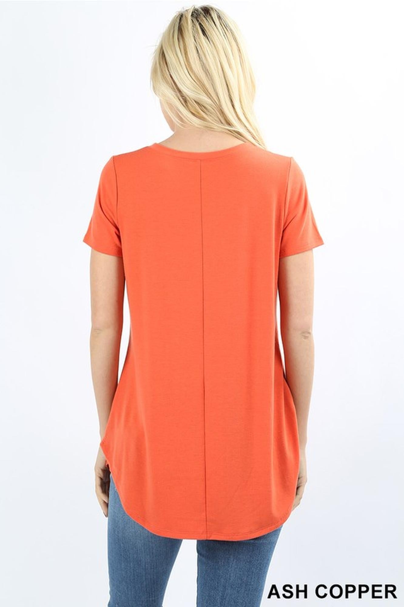 Wholesale Premium Short Sleeve Relaxed Fit V-Neck Round Hem Top