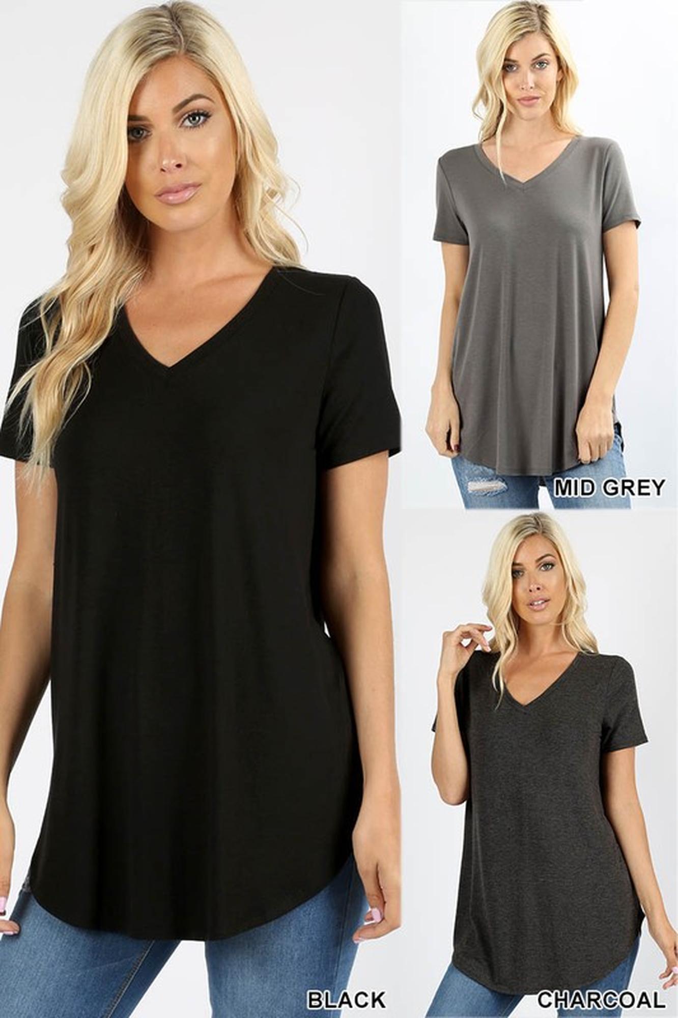 Wholesale Premium Short Sleeve Relaxed Fit V-Neck Round Hem Top
