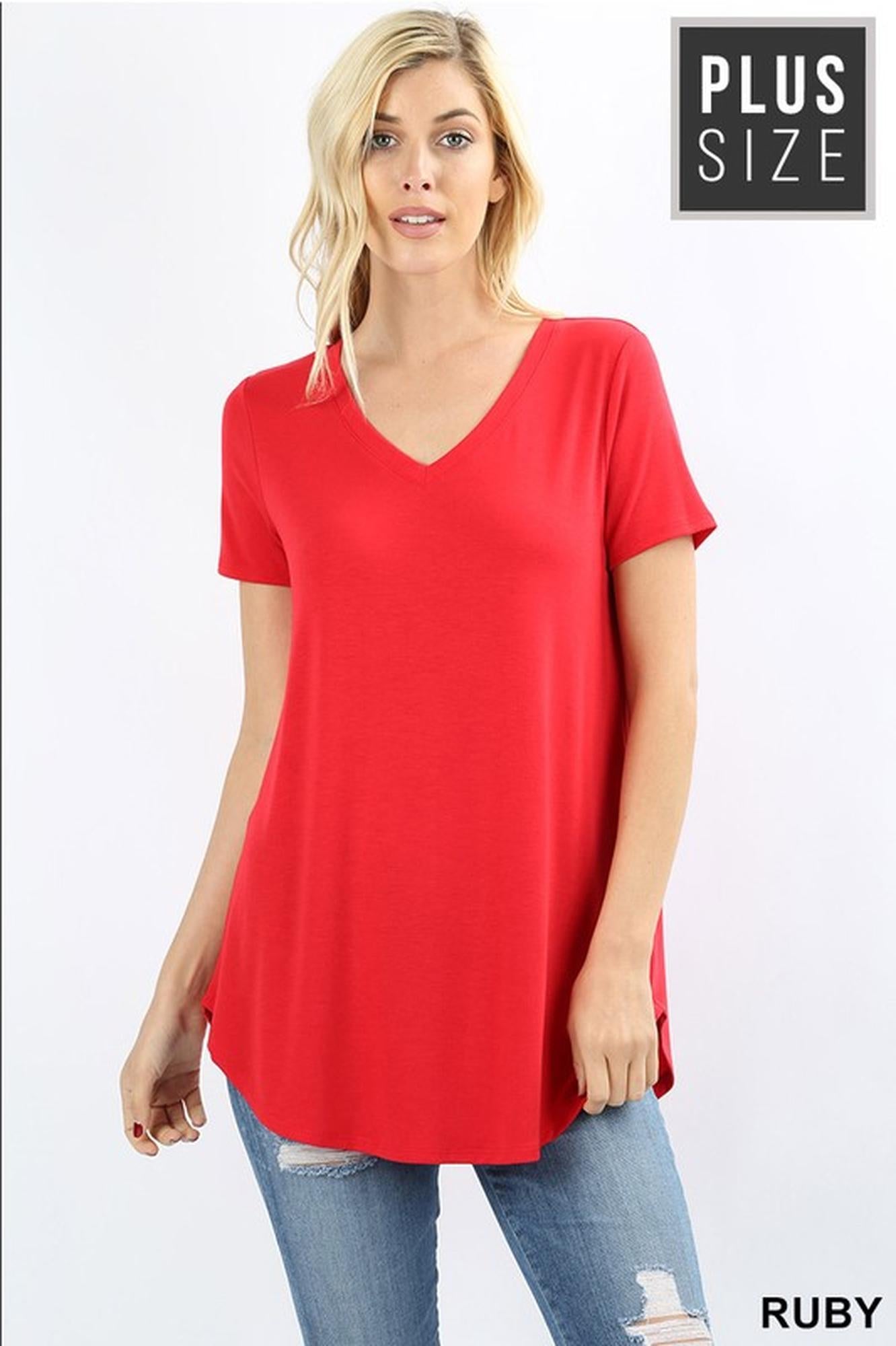 Wholesale Premium Short Sleeve Relaxed Fit V-Neck Round Hem Top