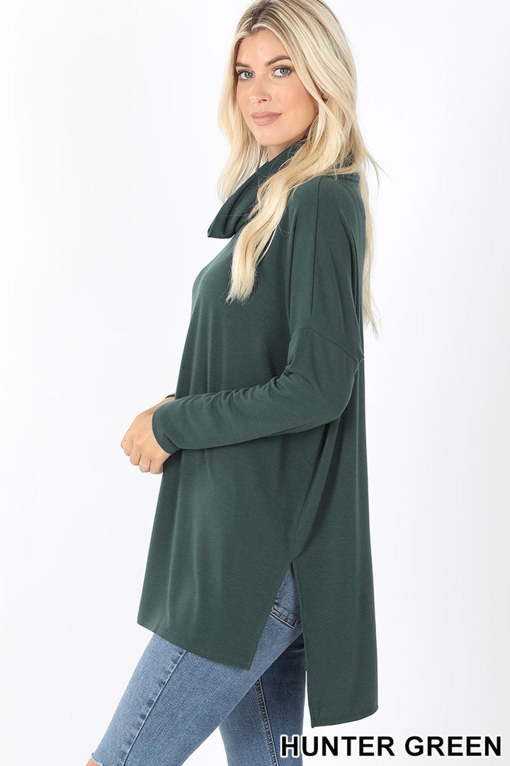 Wholesale Cowl Neck Hi-Low Long Sleeve Top