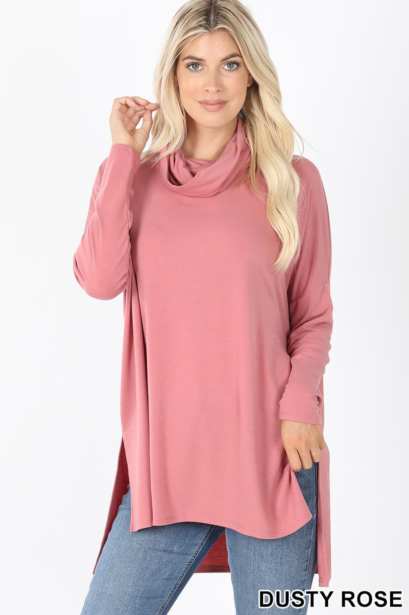 Wholesale Cowl Neck Hi-Low Long Sleeve Top