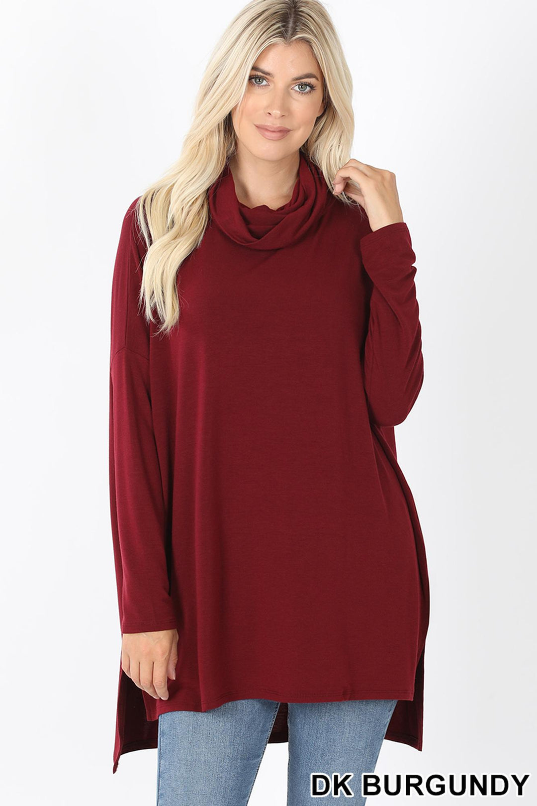 Wholesale Cowl Neck Hi-Low Long Sleeve Top