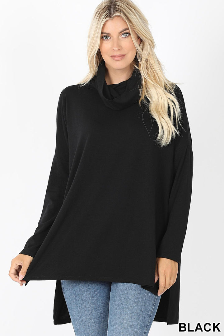 Wholesale Cowl Neck Hi-Low Long Sleeve Top