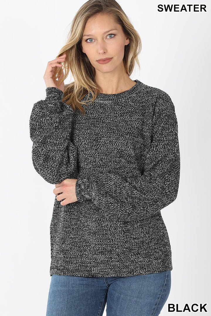 Wholesale Balloon Sleeve Melange Sweater
