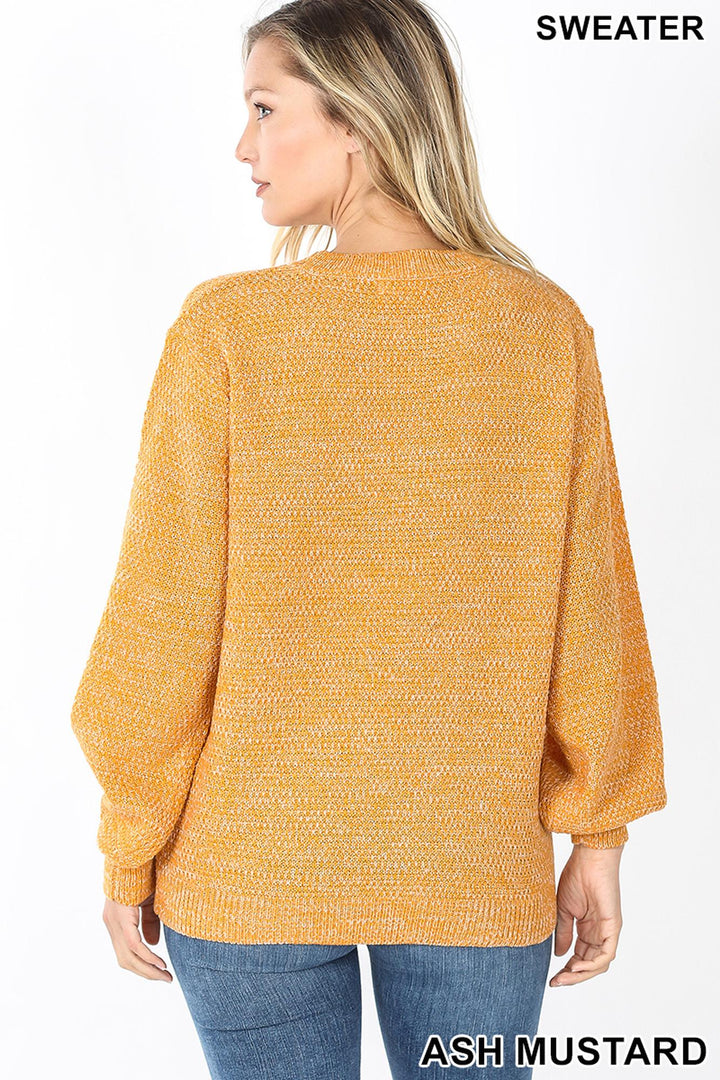 Wholesale Balloon Sleeve Melange Sweater