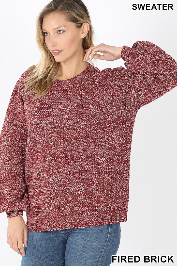 Wholesale Balloon Sleeve Melange Sweater
