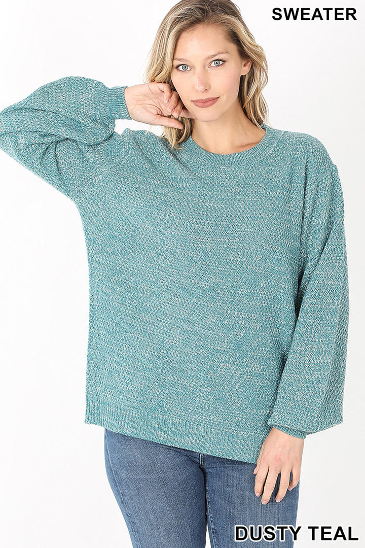 Wholesale Balloon Sleeve Melange Sweater