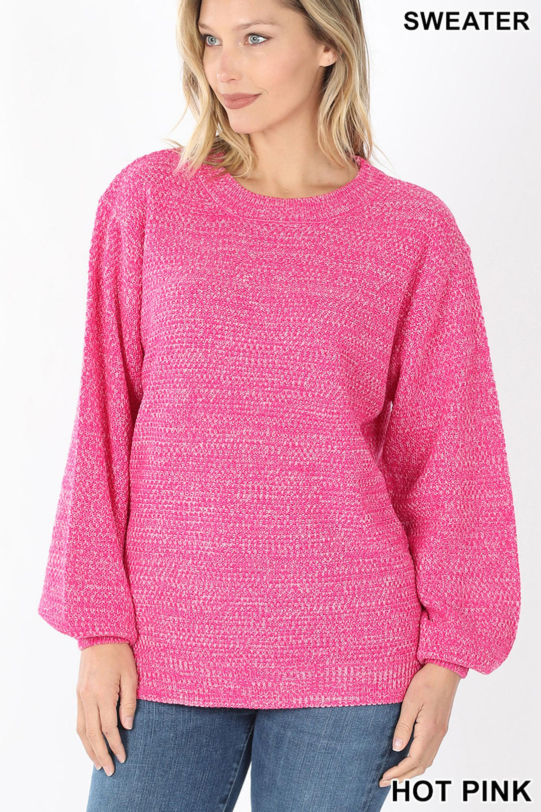 Wholesale Balloon Sleeve Melange Sweater