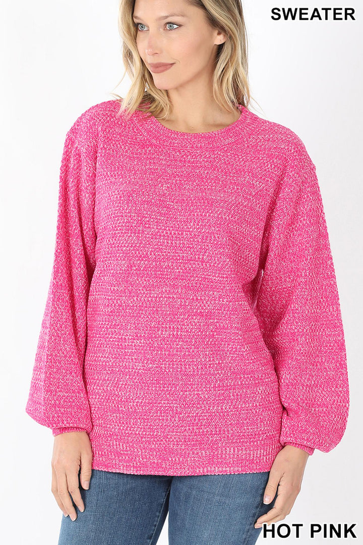 Wholesale Balloon Sleeve Melange Sweater