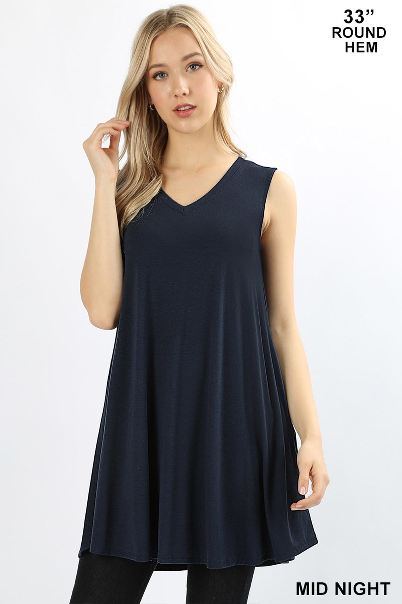 Wholesale V-Neck Round Hem Short Sleeve Rayon Top with Pockets - 36 Inch Length