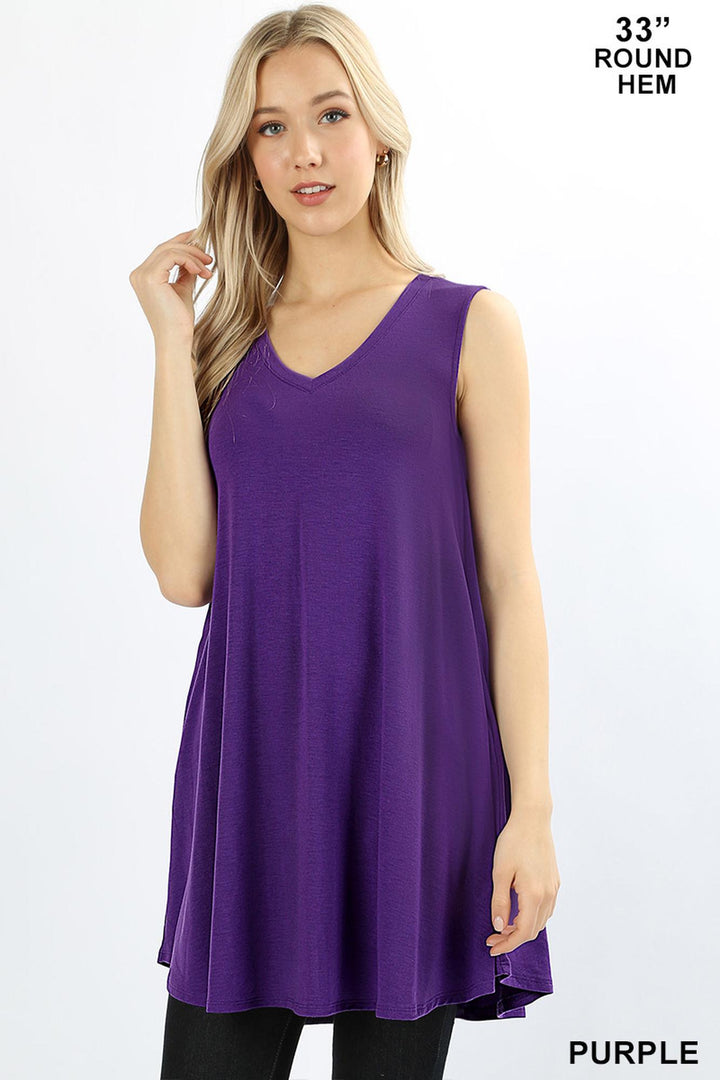 Wholesale V-Neck Round Hem Short Sleeve Rayon Top with Pockets - 36 Inch Length