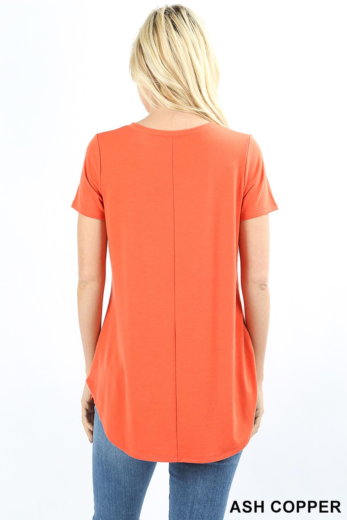 Wholesale Premium Short Sleeve V-Neck Round Hem Top