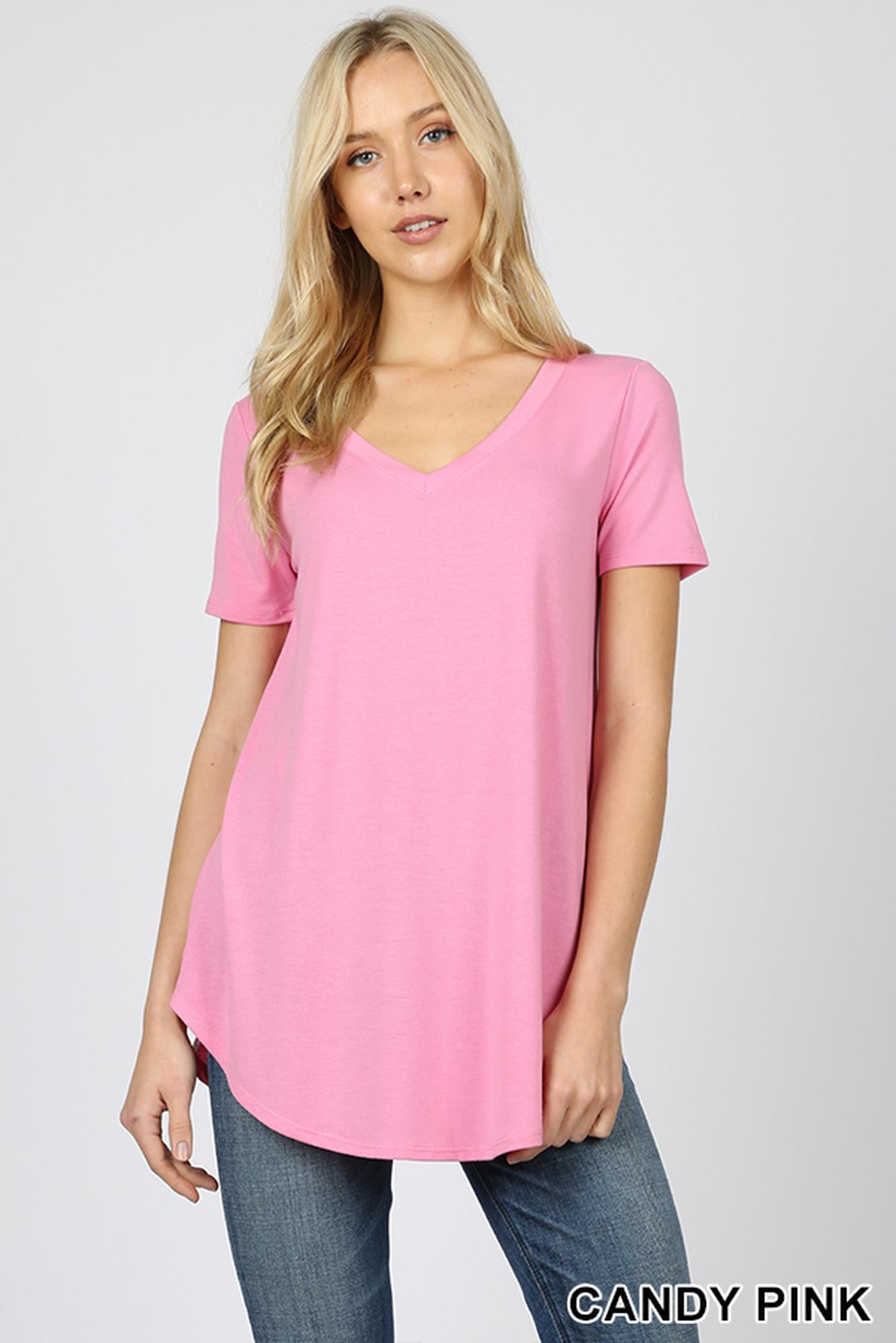 Wholesale Premium Short Sleeve V-Neck Round Hem Top