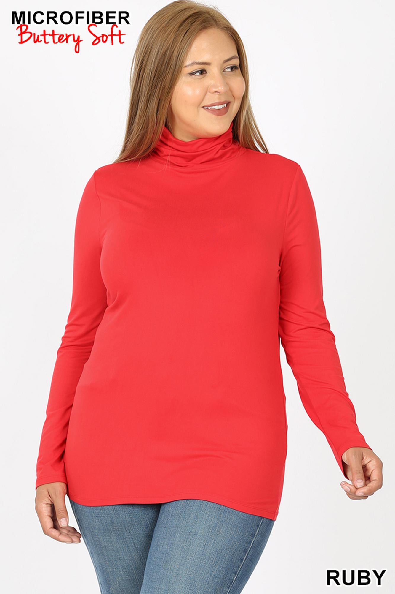 Wholesale Brushed Microfiber Mock Neck Plus Size Top