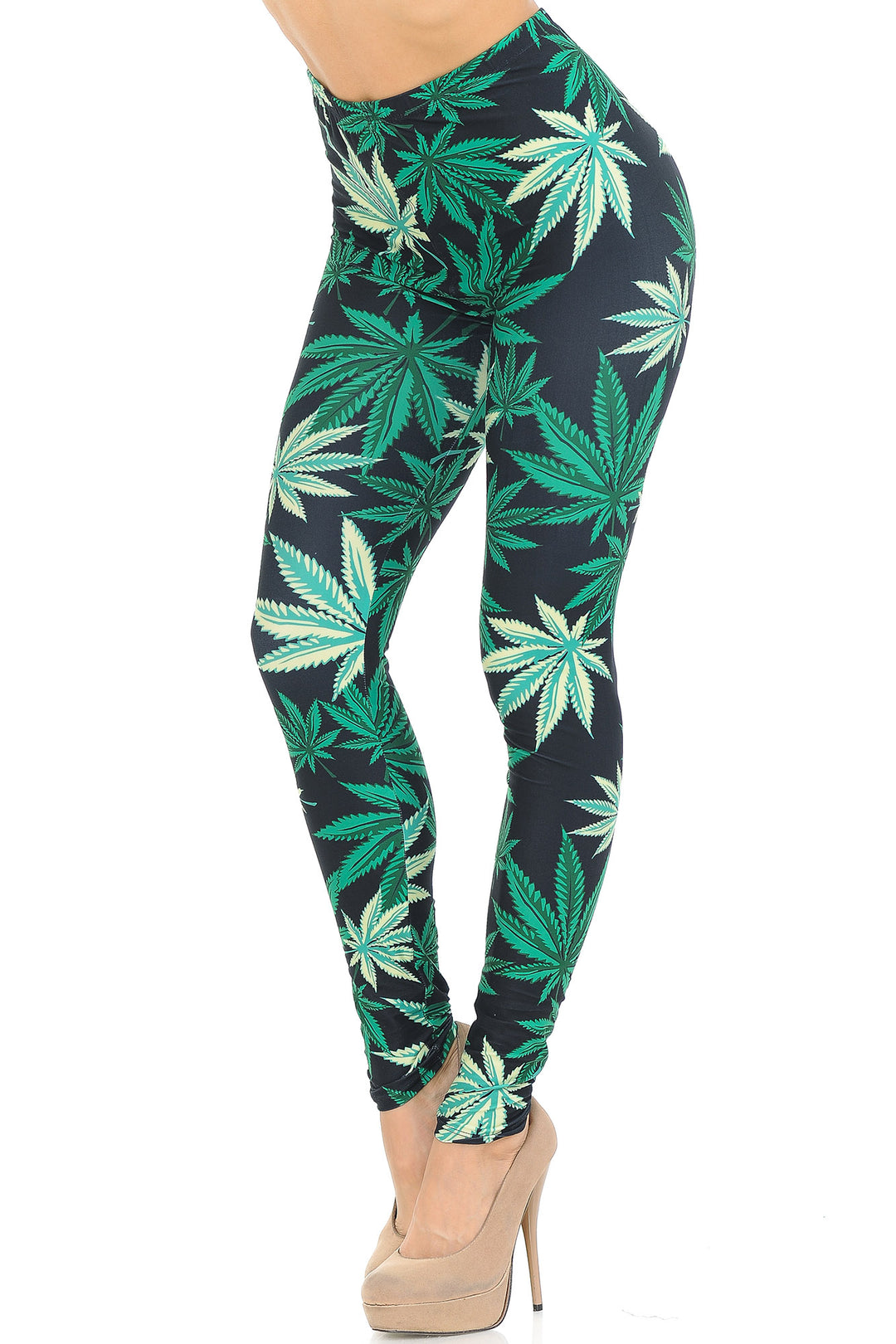 Wholesale Creamy Soft Black Weed Extra Small Leggings - USA Fashion