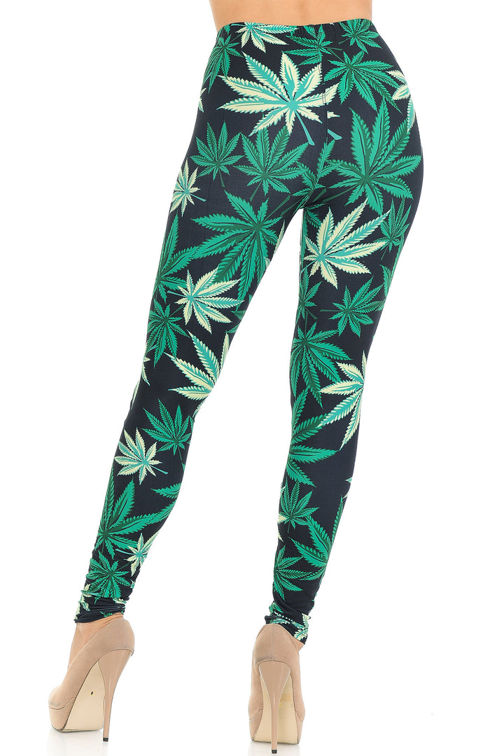 Wholesale Creamy Soft Black Weed Extra Small Leggings - USA Fashion