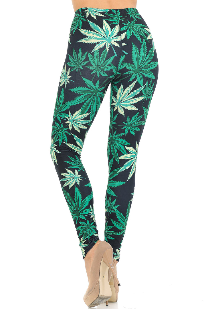 Wholesale Creamy Soft Black Weed Extra Small Leggings - USA Fashion