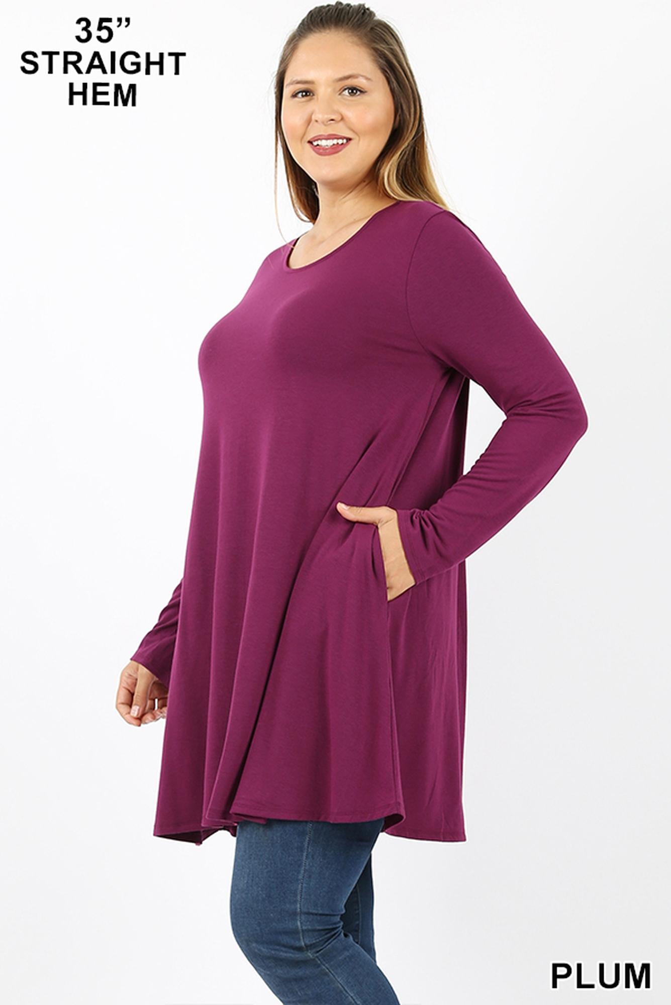 Wholesale Long Sleeve Plus Size Swing Tunic with Pockets
