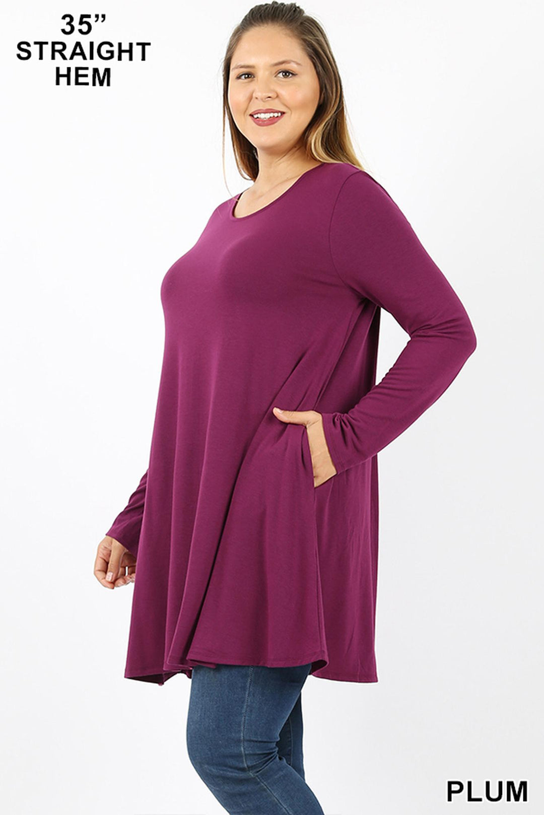 Wholesale Long Sleeve Plus Size Swing Tunic with Pockets