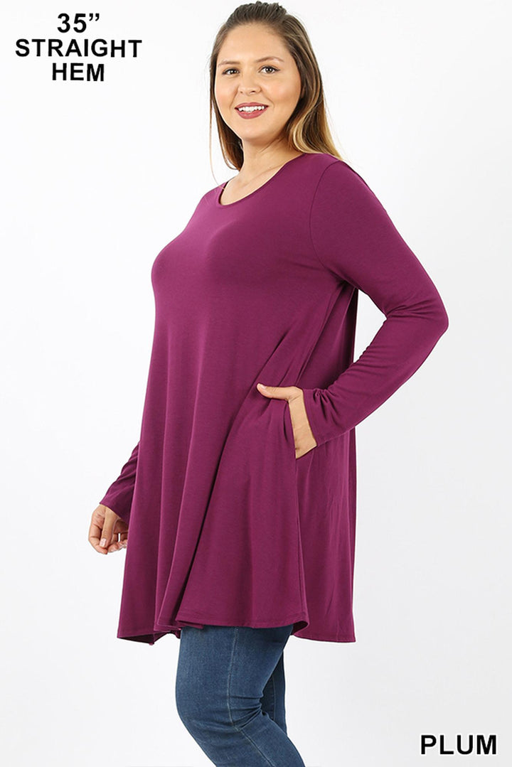 Wholesale Long Sleeve Plus Size Swing Tunic with Pockets