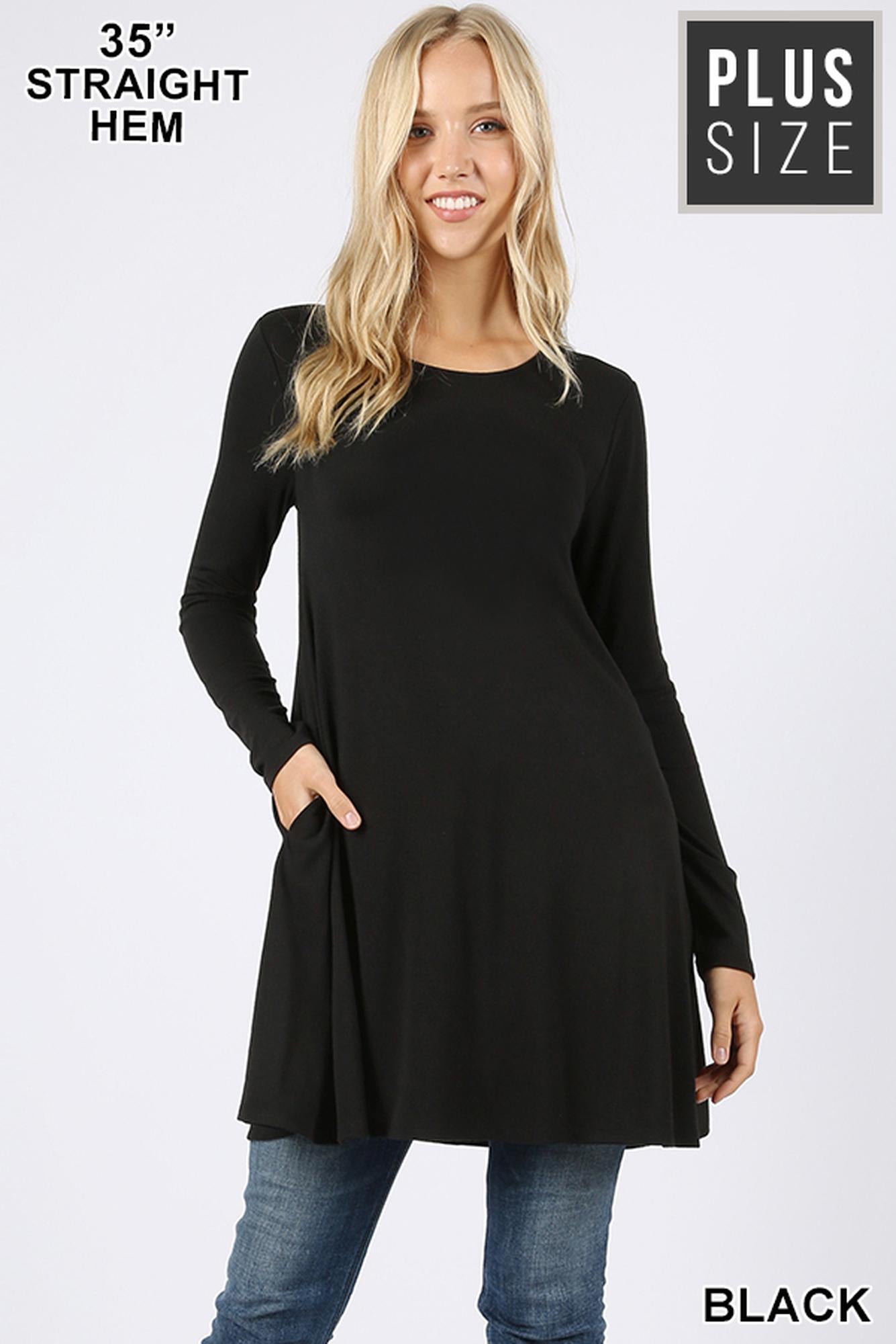 Wholesale Long Sleeve Plus Size Swing Tunic with Pockets