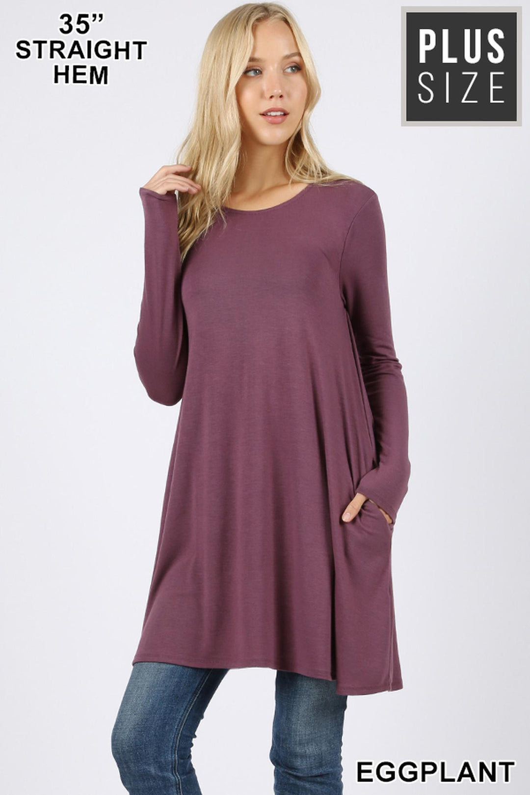 Wholesale Long Sleeve Plus Size Swing Tunic with Pockets