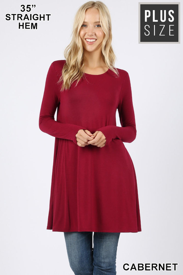 Wholesale Long Sleeve Plus Size Swing Tunic with Pockets