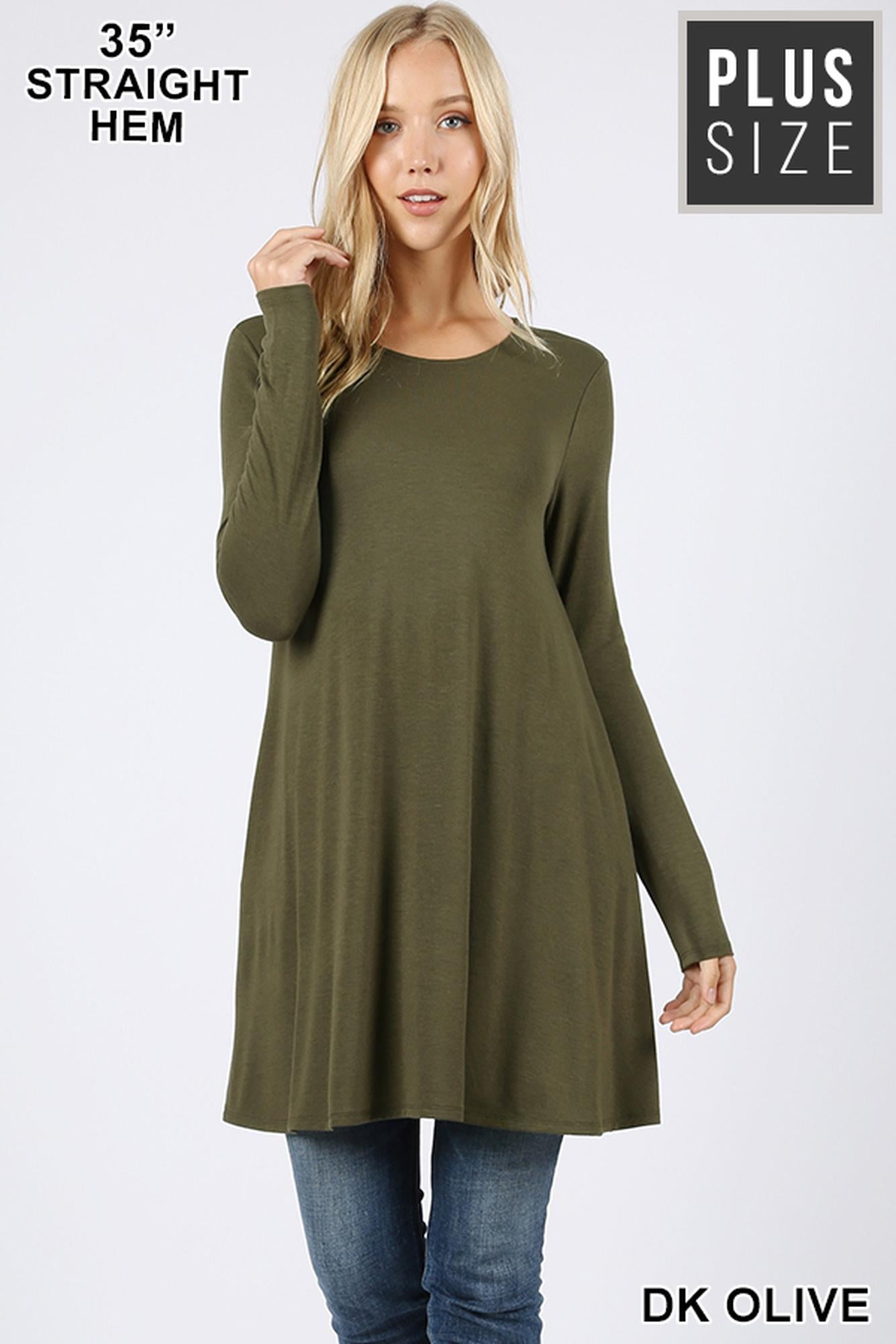 Wholesale Long Sleeve Plus Size Swing Tunic with Pockets