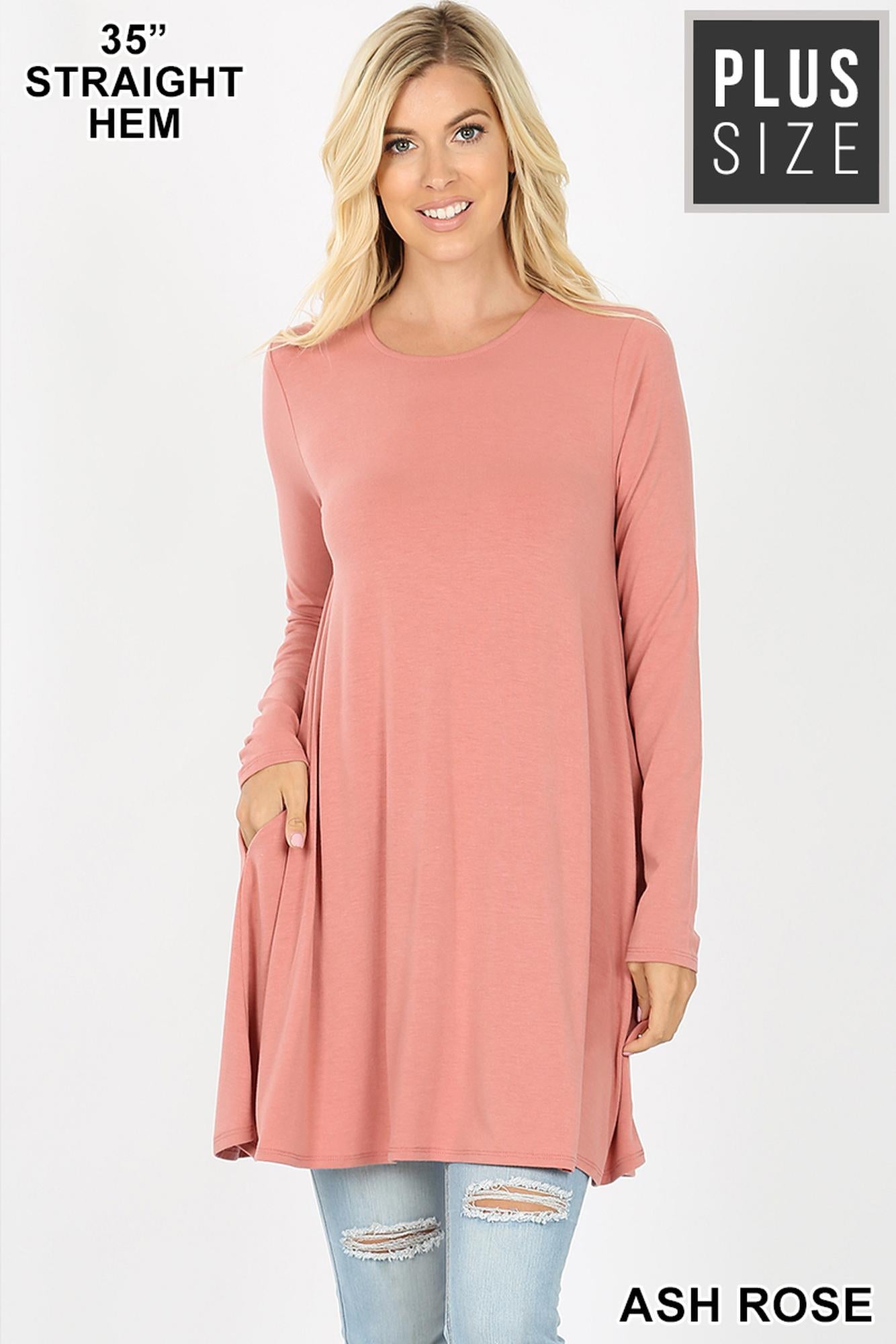 Wholesale Long Sleeve Plus Size Swing Tunic with Pockets
