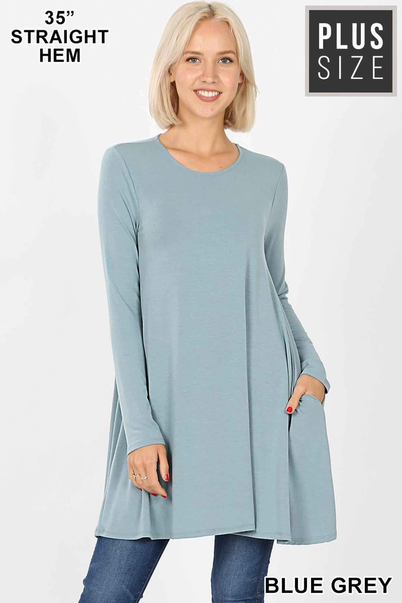 Wholesale Long Sleeve Plus Size Swing Tunic with Pockets