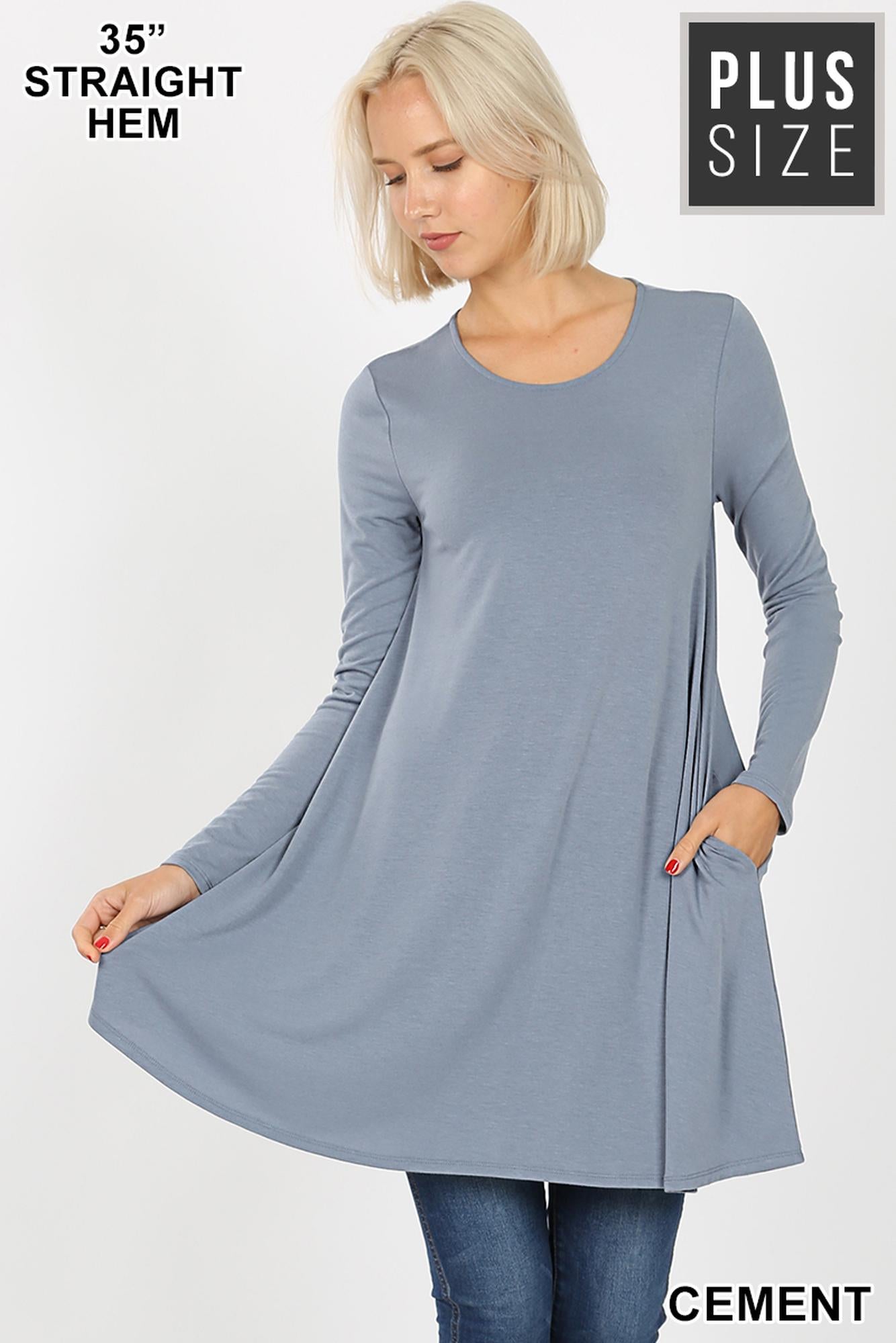 Wholesale Long Sleeve Plus Size Swing Tunic with Pockets