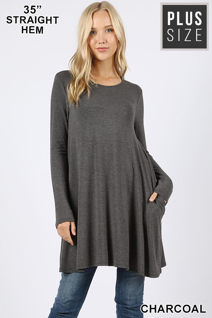 Wholesale Long Sleeve Plus Size Swing Tunic with Pockets