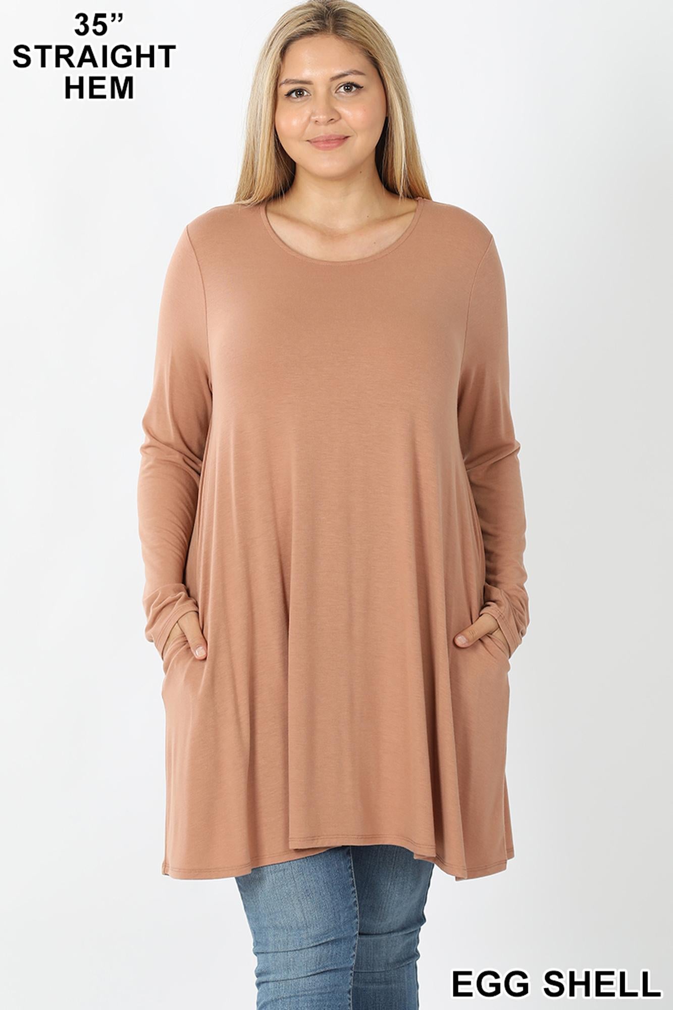 Wholesale Long Sleeve Plus Size Swing Tunic with Pockets