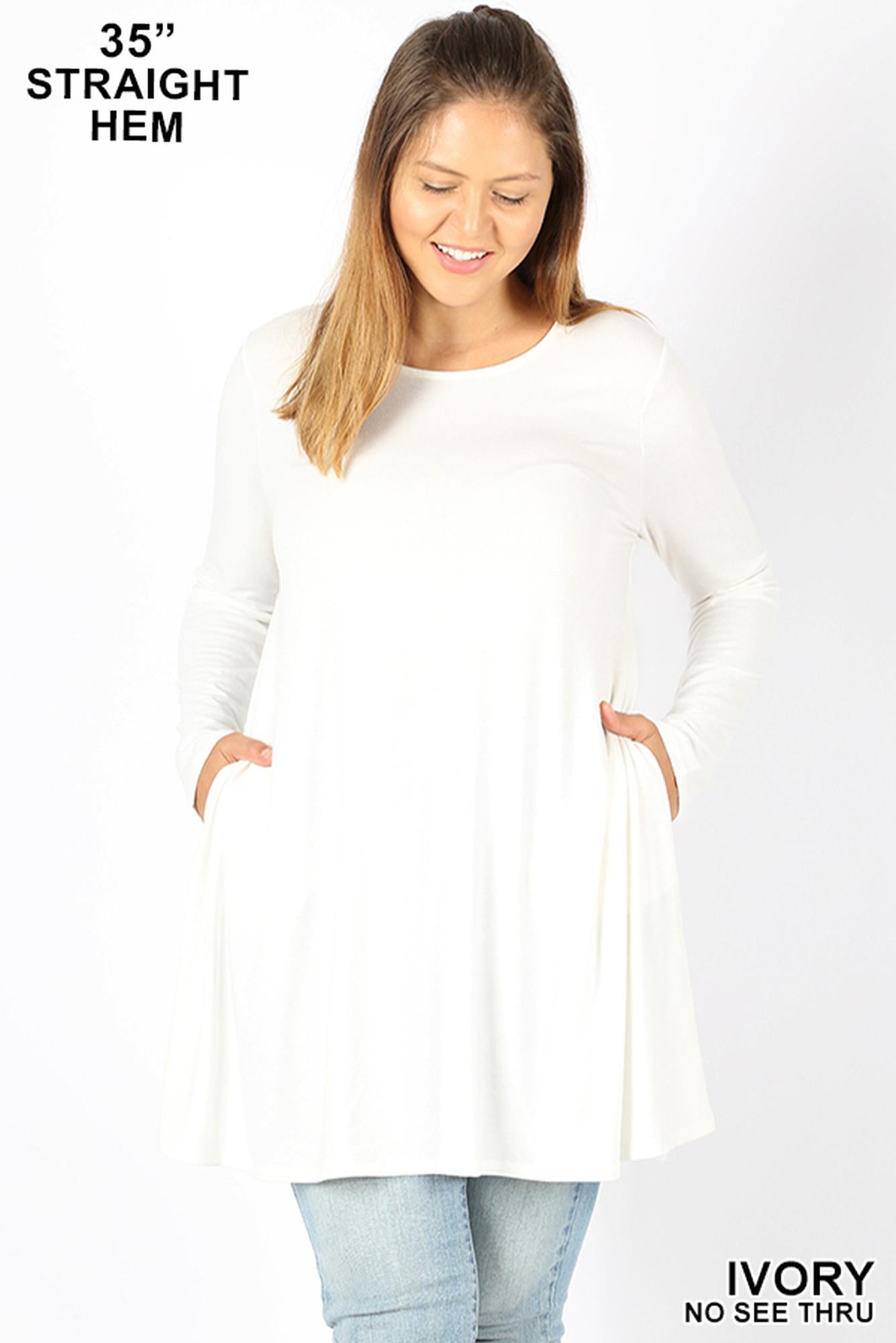 Wholesale Long Sleeve Plus Size Swing Tunic with Pockets
