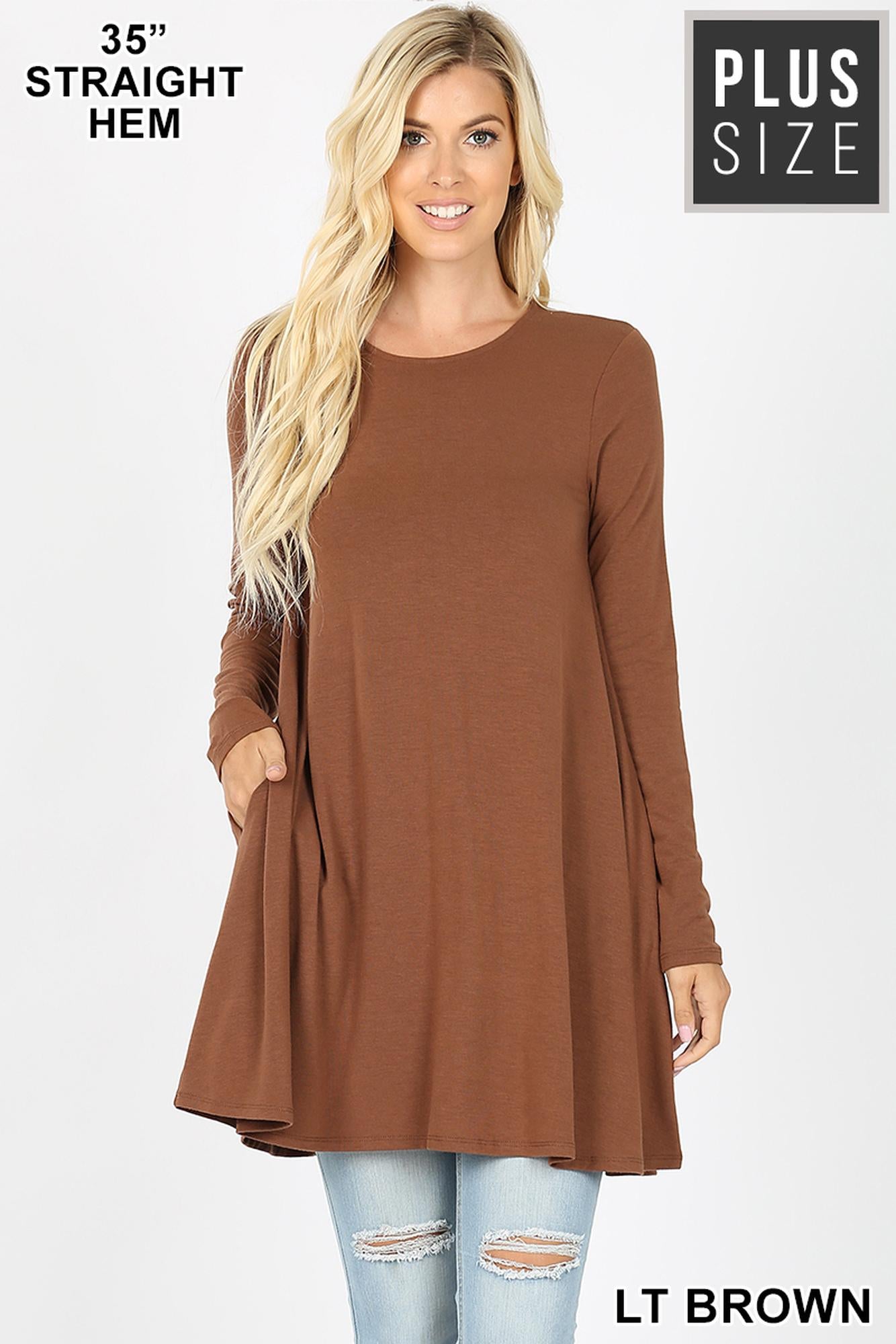 Wholesale Long Sleeve Plus Size Swing Tunic with Pockets