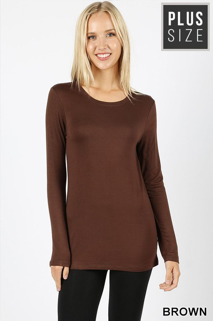 Wholesale Premium Round Neck Long Sleeve Rayon Plus Size Top