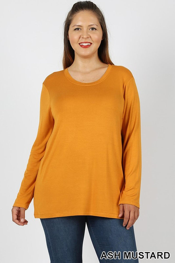 Wholesale Premium Round Neck Long Sleeve Rayon Plus Size Top