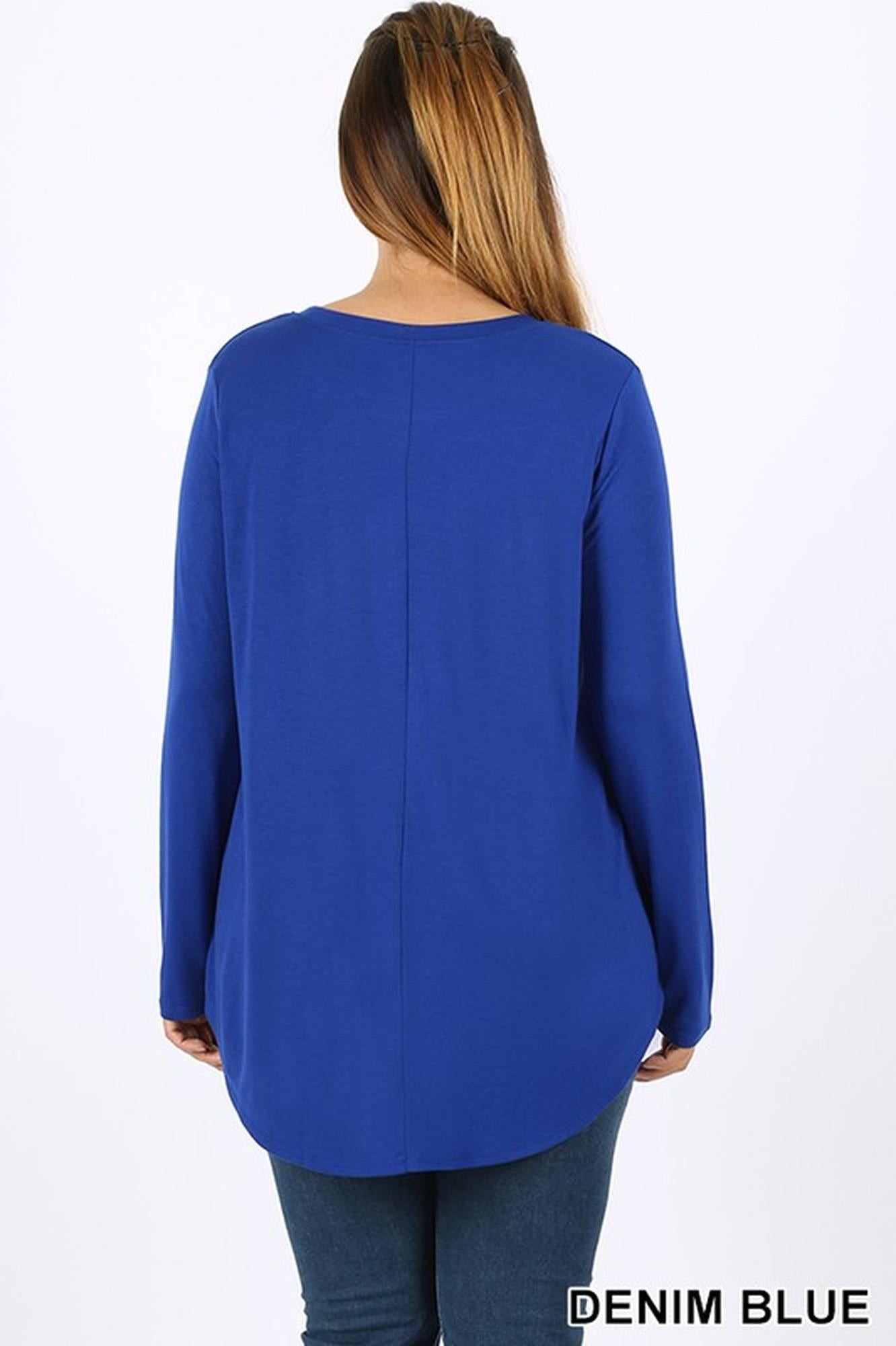 Wholesale Premium Round Neck Round Hem Long Sleeve Plus Size Top