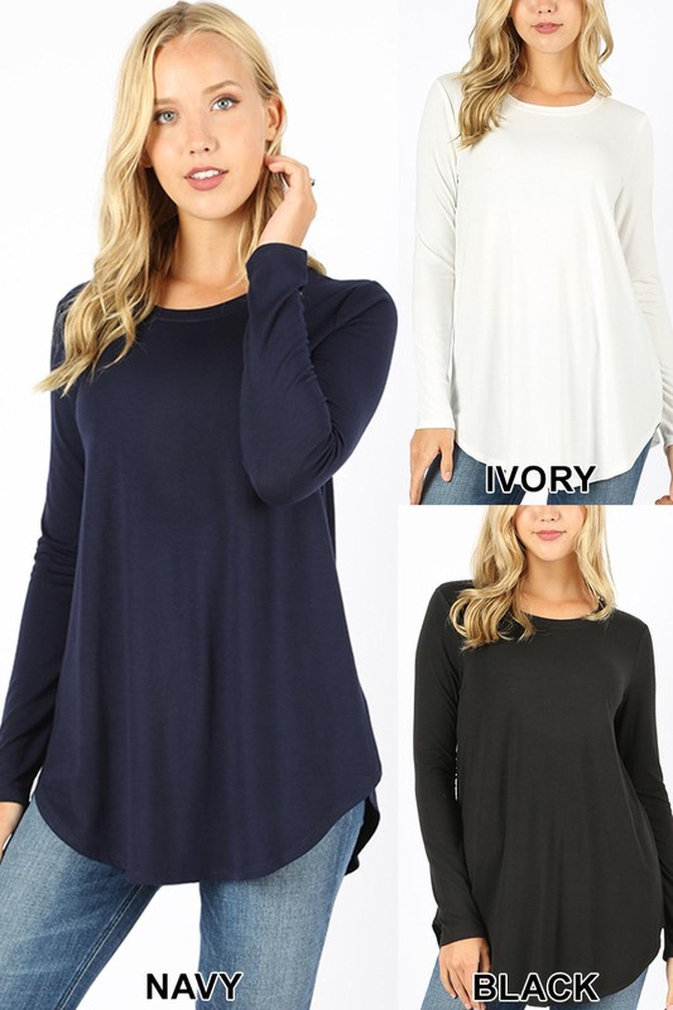 Wholesale Premium Round Neck Round Hem Long Sleeve Plus Size Top