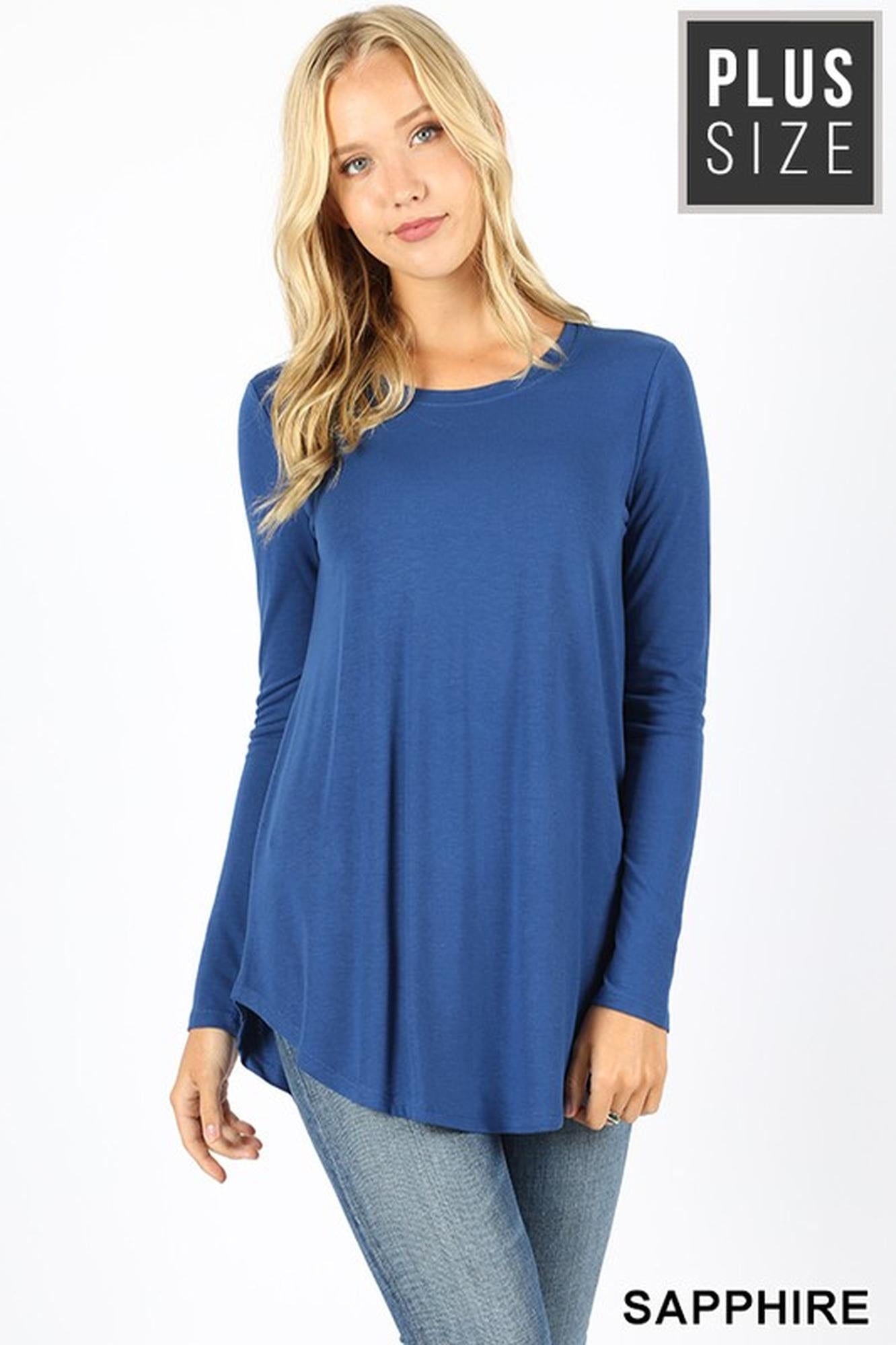 Wholesale Premium Round Neck Round Hem Long Sleeve Plus Size Top