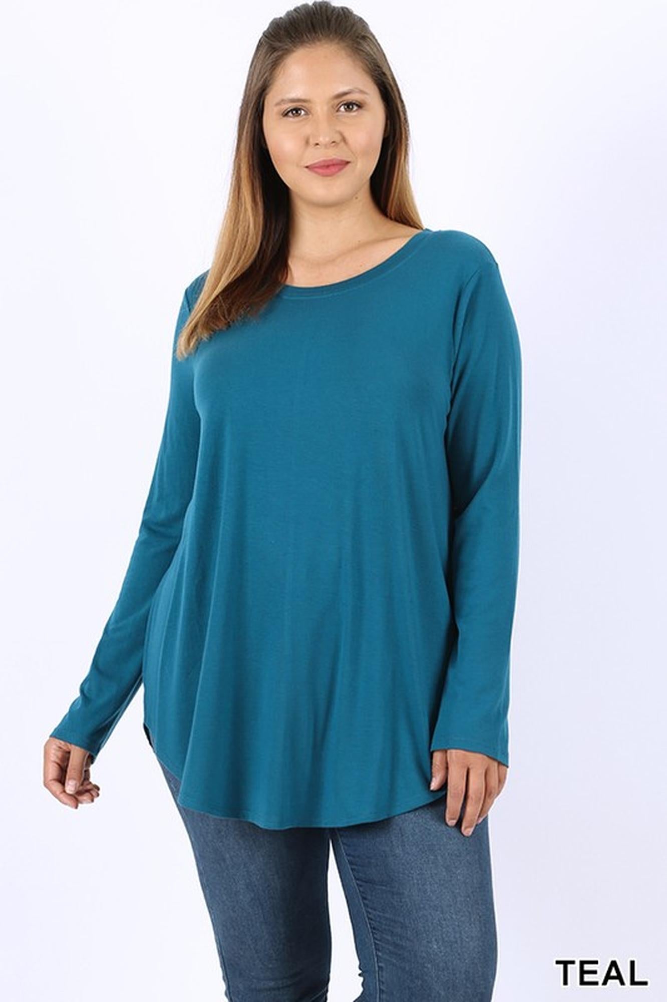 Wholesale Premium Round Neck Round Hem Long Sleeve Plus Size Top