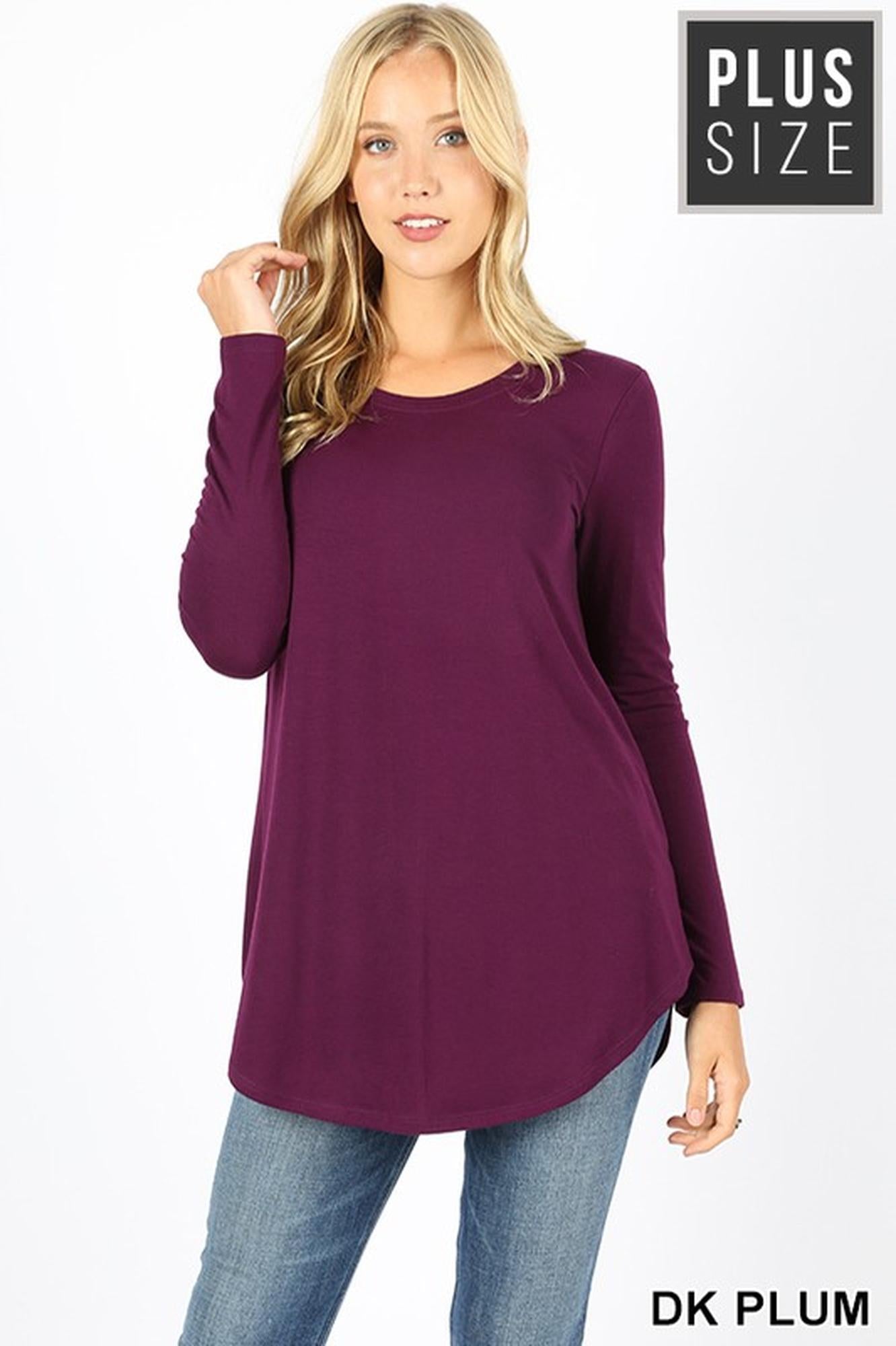 Wholesale Premium Round Neck Round Hem Long Sleeve Plus Size Top