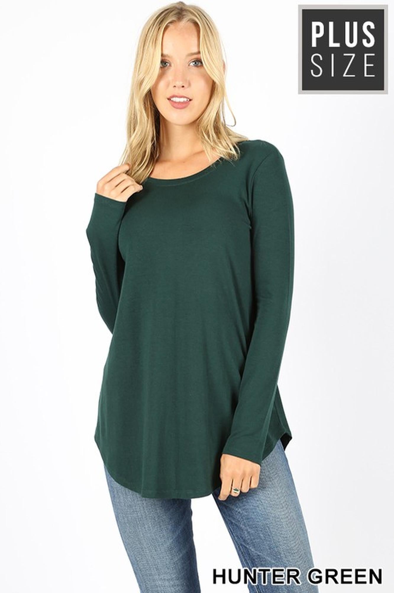 Wholesale Premium Round Neck Round Hem Long Sleeve Plus Size Top