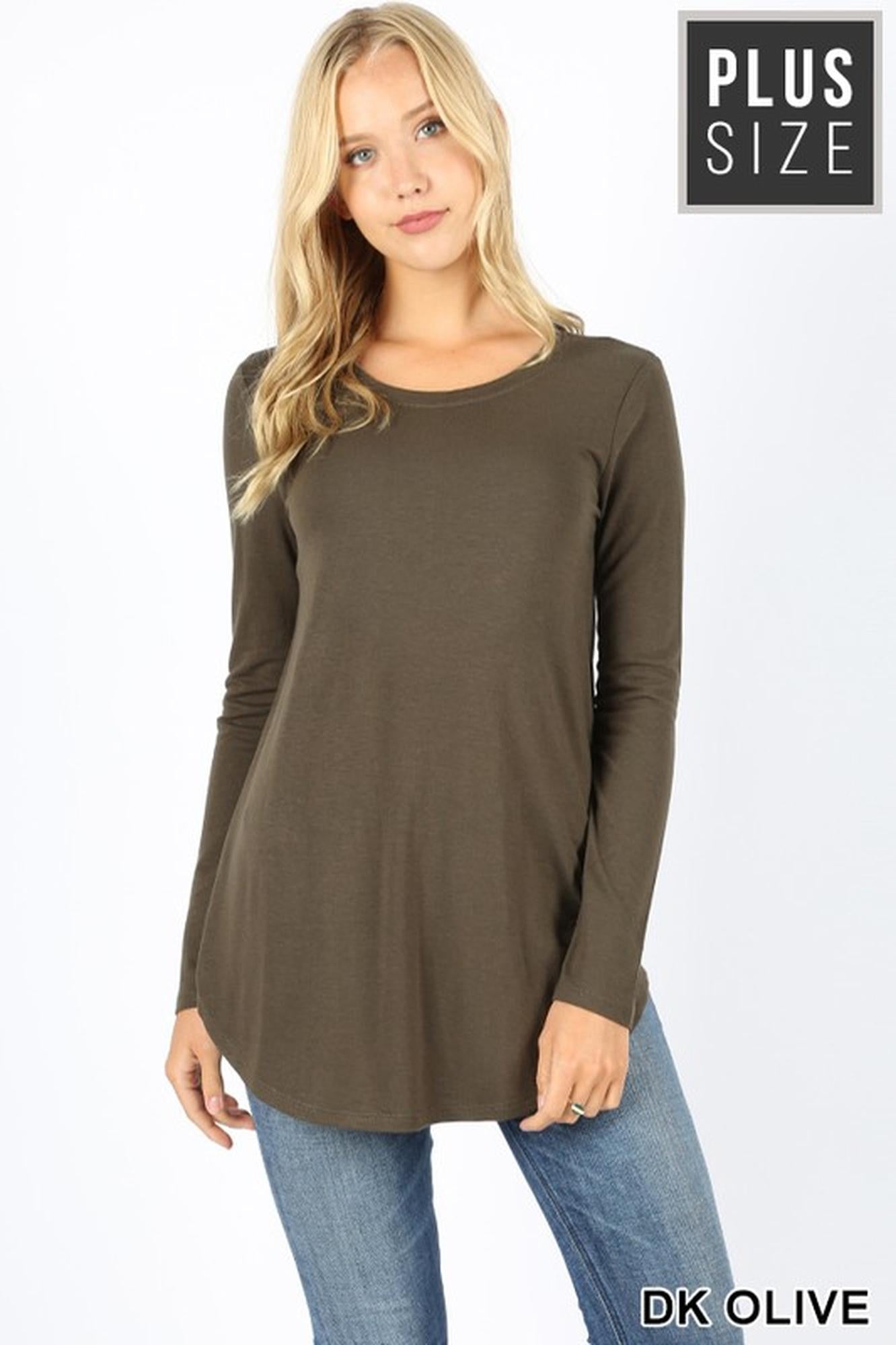 Wholesale Premium Round Neck Round Hem Long Sleeve Plus Size Top