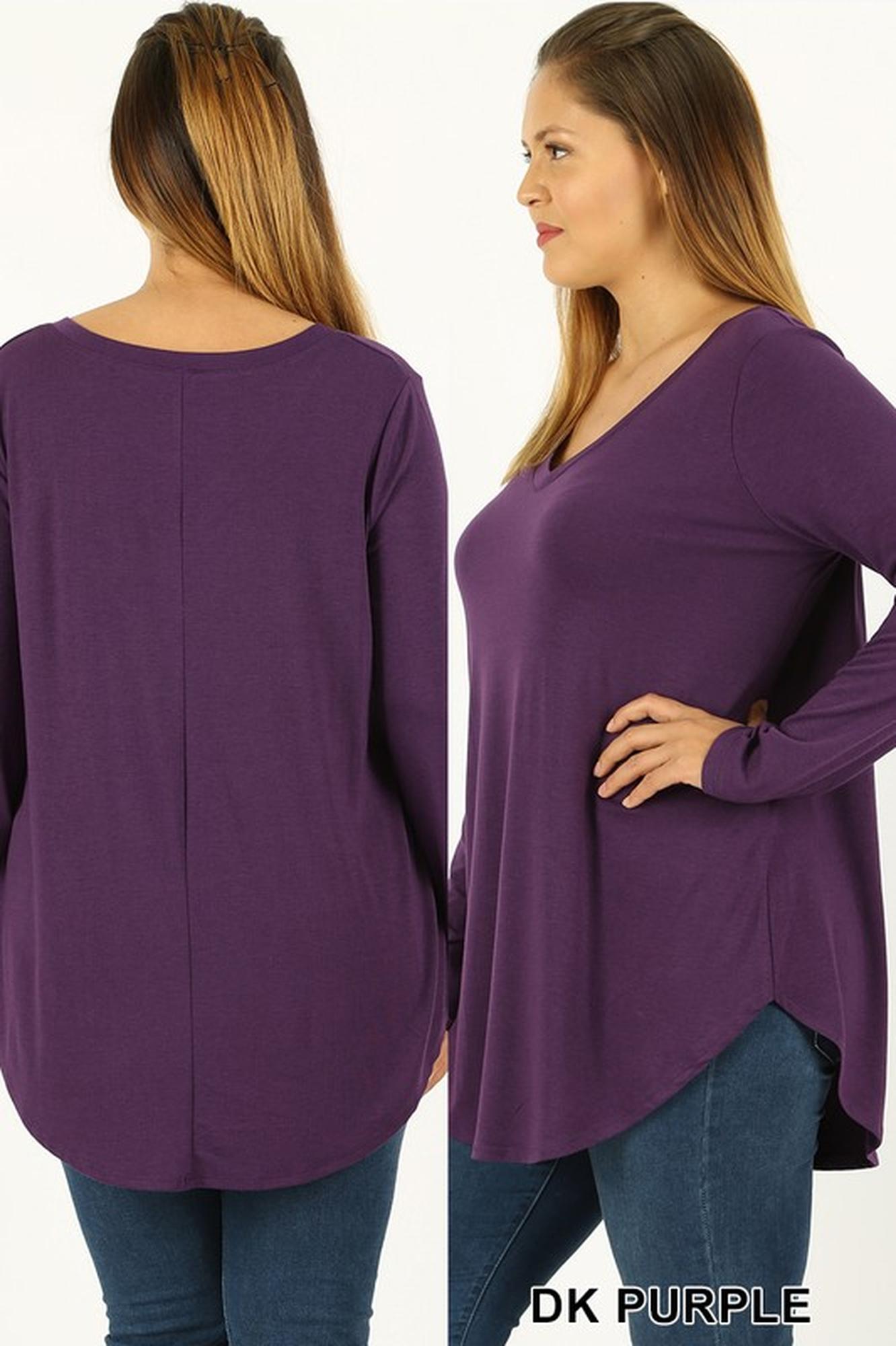 Wholesale Premium V-Neck Round Hem Long Sleeve Plus Size Top